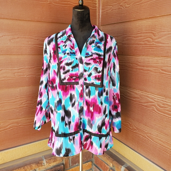 NY Collection Button Down Flowy Watercolor Floral Blouse Size XL EUC - Picture 13 of 14